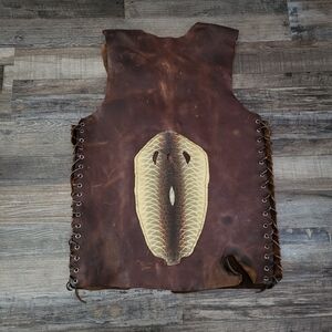 Vintage 70s Cowhide Leather Vest Stingray Inlay Western Biker Canada